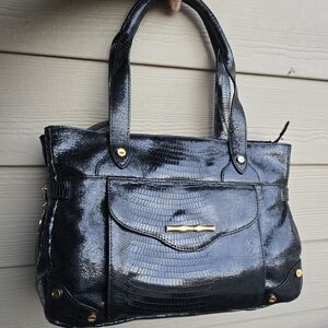 Elegant Black Crocodile-Embossed Handbag